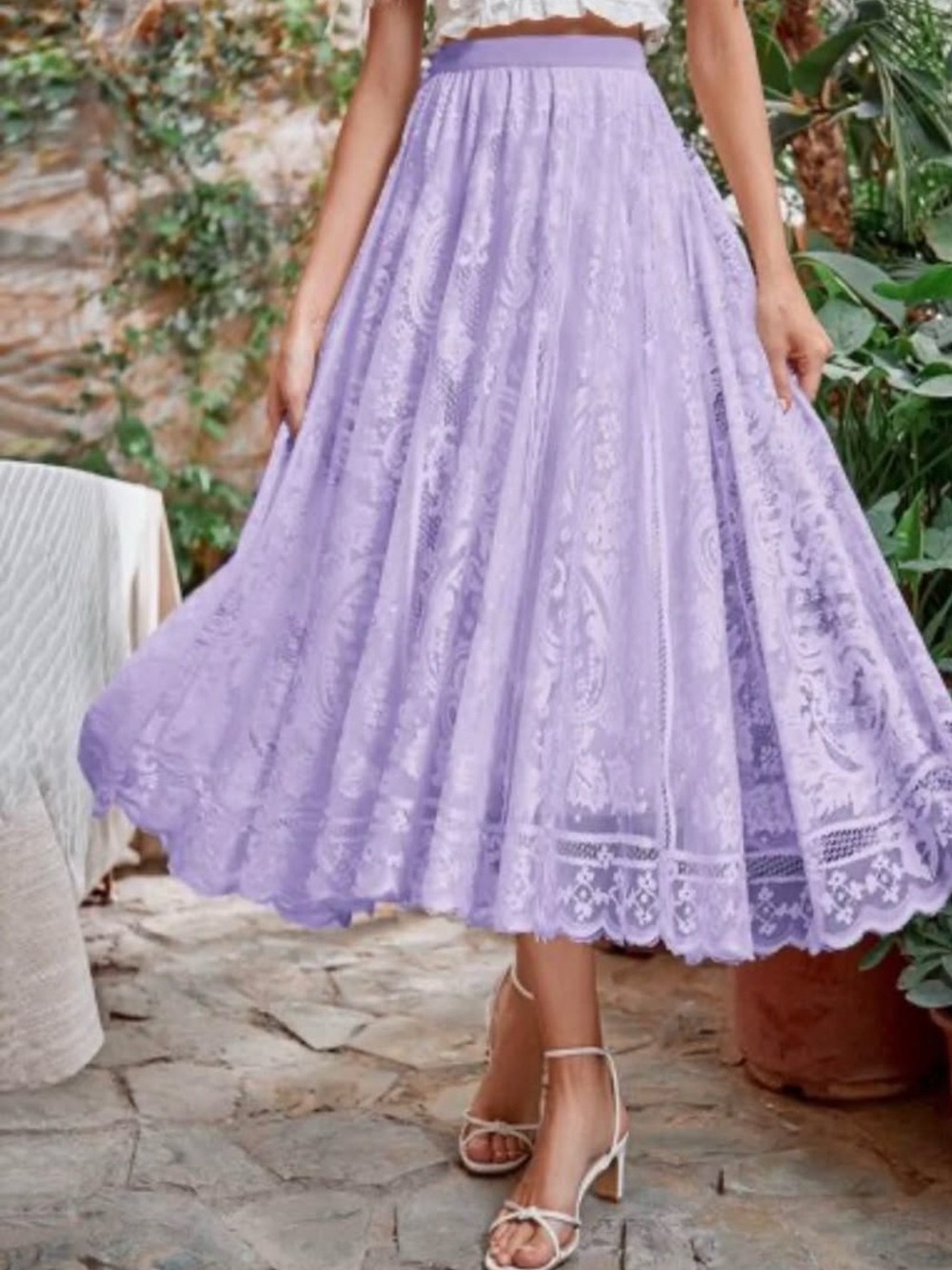 Lavender Lace Midi Skirt - Women